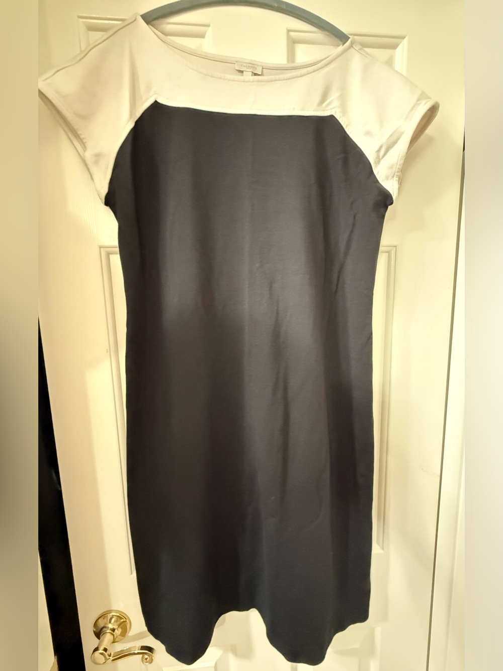 Talbots Black and White Cap-Sleeve Shift Dress